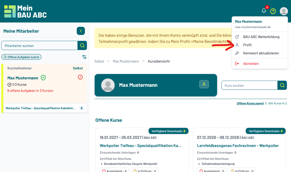 Profil → Meine Bevollmächtigten
