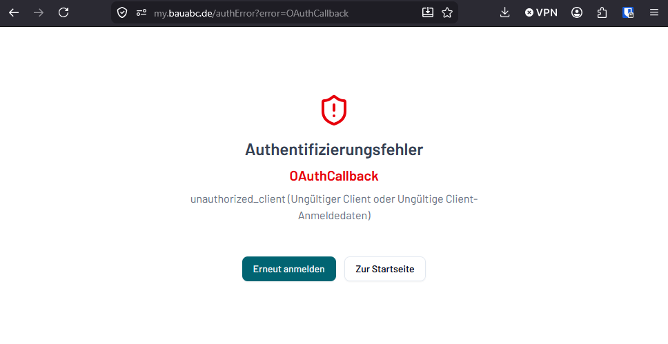 OAuth Callback Fehler